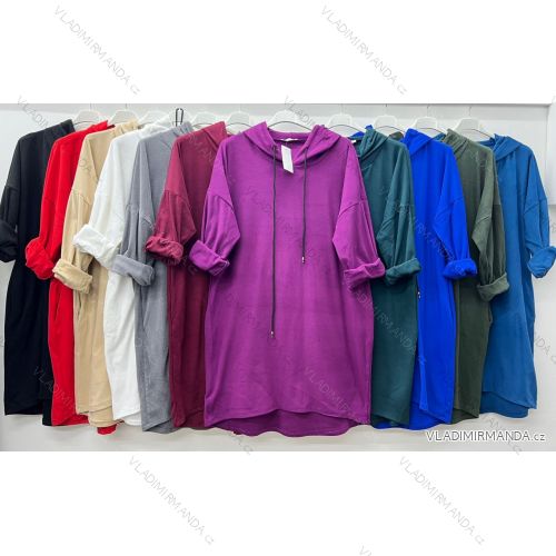 Šaty teplé s kapucňou 3/4 dlhý rukáv dámske nadrozmer (50/52/54 ONE SIZE) TALIANSKA MÓDA IM424709