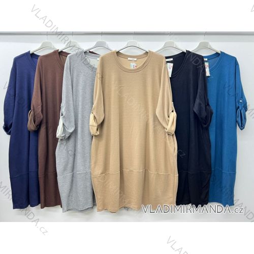 Šaty teplé 3/4 dlhý rukáv dámske nadrozmer (54/56/58 ONE SIZE) TALIANSKA MÓDA IM424711