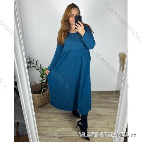 Šaty dlhé voľnočasové dlhý rukáv dámske nadrozmer (46/48/50 ONE SIZE) TALIANSKA MÓDA IMSM2424575/DUR modrá 48/50