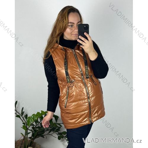 Vesta šusťáková na zips dámska (S-2XL) POLSKÁ MóDA PMWC23C208130/DU M hnedá