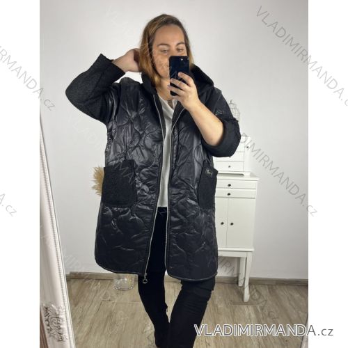 Bunda zimná s kapucňou dlhý rukáv dámska nadrozmer (54/56/58 ONE SIZE) TALIANSKA MÓDA IMD24436