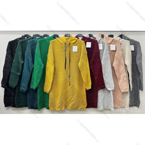 Sveter pletený predĺžený s kapucňou dlhý rukáv dámsky nadrozmer (50/52/54 ONE SIZE) TALIANSKA MÓDA IM424731