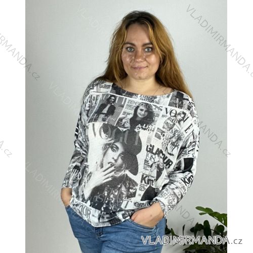 Sveter oversize krátký rukáv tenký s potlačou dámsky nadrozměr (50/52/54 ONE SIZE) TALIANSKA MóDA IMB24STELA