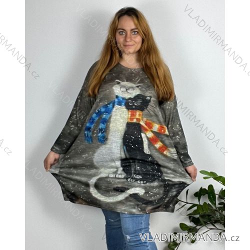 Šaty volnočasové dlhý rukáv dámske nadrozmer (56/58 ONE SIZE) TALIANSKA MÓDA IMSM24CAT/DUR