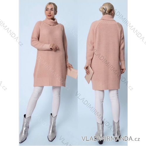 Šaty pletené s rolákom dlhý rukáv dámske nadrozmer (44/46/48 ONE SIZE) TALIANSKA MÓDA IM424717
