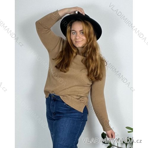 Svetr dlouhý s rolákem rukáv dámský nadrozměr (48/50/52 ONE SIZE) TALIANSKA MóDA IMSN24ALFA/DR