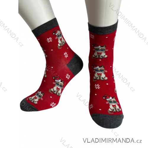Ponožky veselé slabé vianočné dámske (35-37, 38-40) POLSKÁ MÓDA DPP23KOCKA/DR  červená