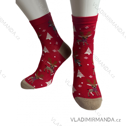 Ponožky vianočné veselé slabé dámske sob (35-37, 38-40) POLSKÁ MÓDA DPP21460 červená 38-40