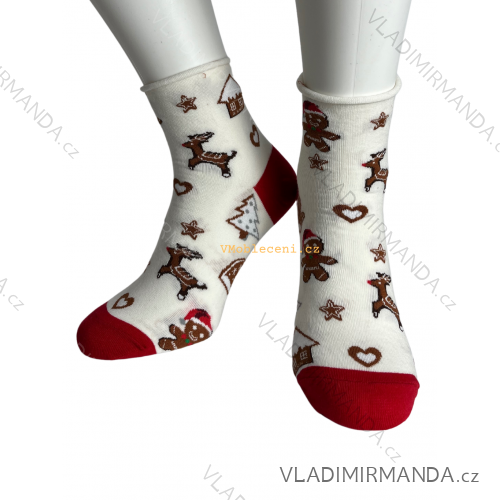 Ponožky vianočné veselé slabé dámske perníček (35-37, 38-40) POLSKÁ MÓDA DPP22381/DU Bílá38-40