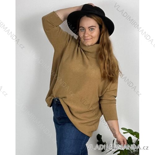 Úpletový Sveter s rolákom dlhý rukáv dámsky nadrozmer (54/56/58 ONE SIZE) TALIANSKA MÓDA IMD24497/DR 56/58 hnedá