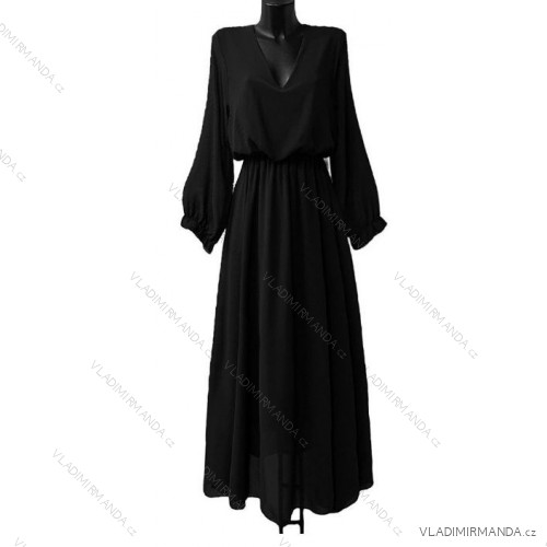 Šaty dlhé elegantný dlhý rukáv dámske (S/M/L ONE SIZE) TALIANSKA MÓDA IMPES24VALLIA3 Čierna S/M/L