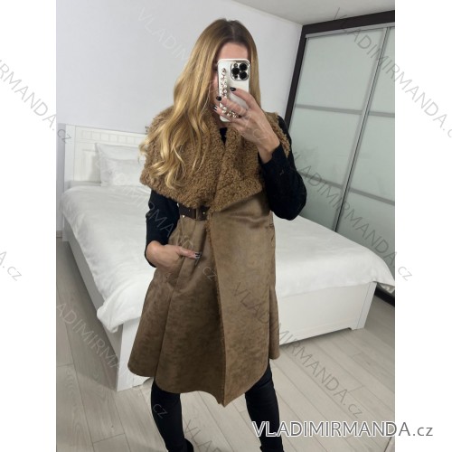 Vesta s baránkom bez rukávu dámska (S/M ONE SIZE) TALIANSKA MÓDA IMWAA233885/DU -   hnedá
 -   S / M