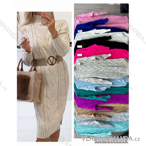 Sveter šaty pletené s rolákom dlhý rukáv dámske (S/M/L ONE SIZE) TALIANSKA MÓDA IMWBL24115