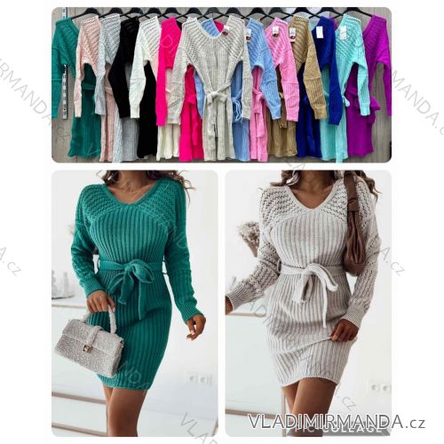 Šaty pletené dlhý rukáv dámske (S/M/L ONE SIZE) TALIANSKA MÓDA IMWBL24125