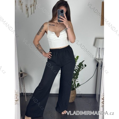 Nohavice dlhé letné dámske (S/M/L ONE SIZE) TALIANSKA MÓDA IMD23417/DUR M/L čierna
