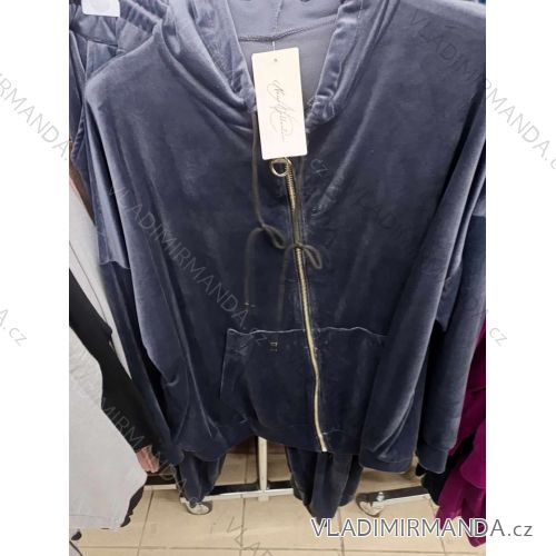 Súprava zamatová mikina dlhý rukáv a nohavice dlhé dámske nadrozmer (54/56/58 ONE SIZE) TALIANSKA MÓDA IM424797