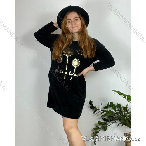 Šaty voľnočasové dlhý rukáv dámske nadrozmer (54/56/58 ONE SIZE) TALIANSKA MÓDA IMSM24WISH/DR 56/58 čierna
