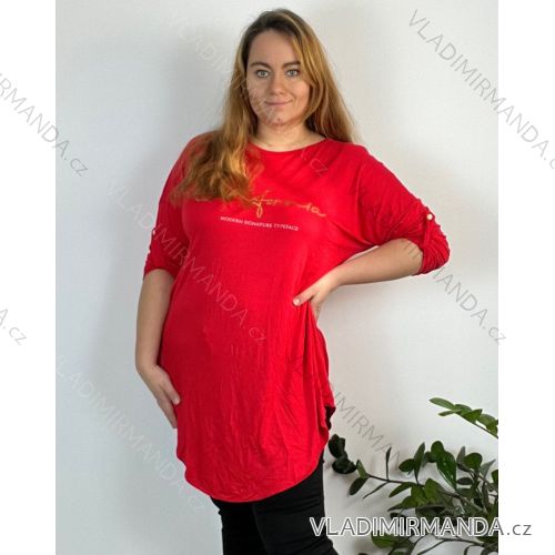 Tunika dlhý rukáv dámske nadrozmer (54/56/58 ONE SIZE) TALIANSKA MÓDA IM424537/DUR červená 56/58