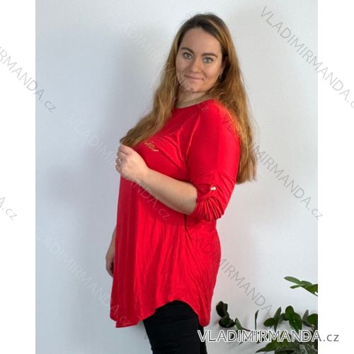 Tunika dlhý rukáv dámske nadrozmer (54/56/58 ONE SIZE) TALIANSKA MÓDA IM424537/DUR červená 54/56/58