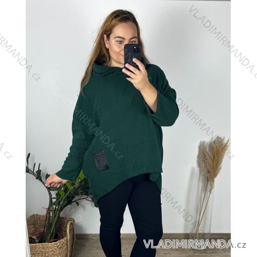 Mikina prodloužená dlhý rukáv dámska nadrozmer (54/56/58 ONE SIZE) TALIANSKA MÓDA IMD23676/DUR smaragdová 56/58