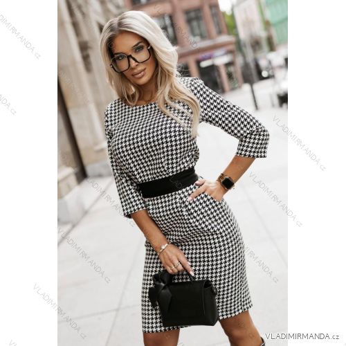 Šaty krátke šachovnicové elegantné 3/4 dlhý rukáv dámske nadrozmer (44/46/48 ONE SIZE) TALIANSKA MÓDA IMD24419/DR