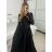 Šaty dlhé elegantný dlhý rukáv dámske (S/M ONE SIZE) TALIANSKA MÓDA IMM24M25599 Čierna S/M