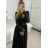 Šaty dlhé elegantný dlhý rukáv dámske (S/M ONE SIZE) TALIANSKA MÓDA IMM24M25599 Čierna S/M