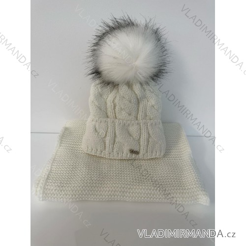 Súprava čiapky a nákrčník zimná dámska (ONE SIZE) POLSKÁ VÝROBA VELIO  PVF243994/DR ONE SIZE biela