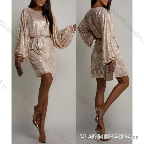 Šaty krátke elegantné flitrové dlhý rukáv dámske nadrozmer (48/50/52 ONE SIZE) TALIANSKA MÓDA IMD24501