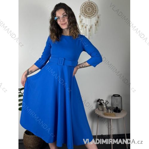 Šaty elegantné s opaskom dlhý rukáv dámske (S/M/L ONE SIZE) TALIANSKA MÓDA IM424802
