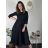 Šaty elegantné s opaskom dlhý rukáv dámske (S/M/L ONE SIZE) TALIANSKA MÓDA IM424802 Čierna S/M/L