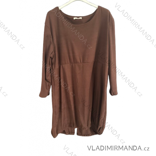 Šaty teplé dlhý rukáv dámske nadrozmer (54/56/58 ONE SIZE) TALIANSKA MóDA IM424536/DR hnědá 56/58