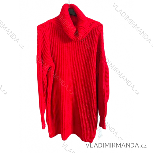 Šaty oversize pletené s rolákom dlhý rukáv dámske (S/M/L ONE SIZE) TALIANSKA MÓDA IM424719/DR M / L červená