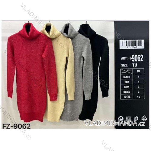 Šaty krátke teplé s rolákom dlhý rukáv dámske (S/M/L ONE SIZE) TALIANSKA MÓDA IMM24M9062/DR S / M červená