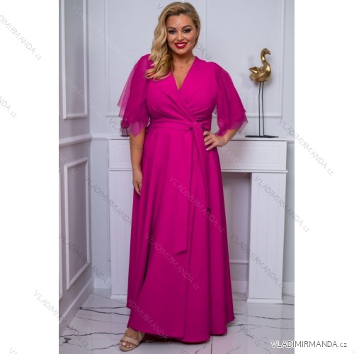 Šaty dlhé elegantné spoločenské krátky rukáv dámske nadrozmer (44-54) POLSKÁ MÓDA PMLBF24EVITA3 fialová purpurová 48