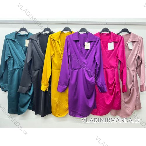 Šaty krátke elegantné saténové dlhý rukáv dámske (S/M/L ONE SIZE) TALIANSKA MÓDA IM424868