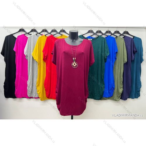 Šaty voľnočasové s príveskom krátky rukáv dámske nadrozmer (54/56/58 ONE SIZE) TALIANSKA MÓDA IM424873