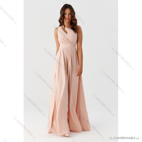Šaty dlouhé společenské saténové třpytivé bez rukávu dámské madrozměr (34-44) POLSKÁ MÓDA PMLMR25JULIA1 oranžová broskyňová 44