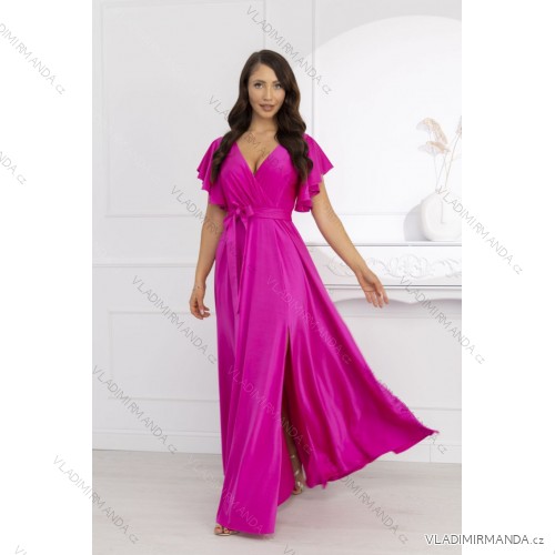 Šaty dlhé spoločenské krátky rukáv dámske nadrozmer (36-52) POLSKÁ MÓDA PMLMR25INES2 ružová fuchsiová 50
