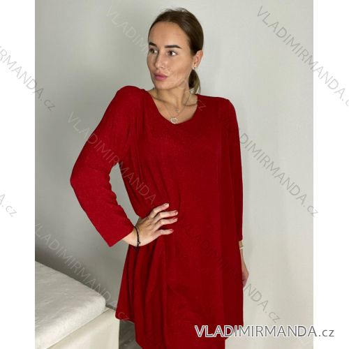 Šaty elegantné trblietavé dlhý rukáv dámske (S/M/L ONE SIZE) TALIANSKA MÓDA IMM23M6078/DR S/M/L červená
