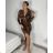 Šaty elegantný dlhý rukáv dámske (S/M ONE SIZE) TALIANSKA MÓDA IMWMY233881/DR hnedá S / M