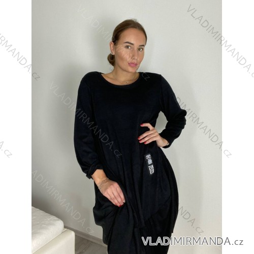 Šaty teplé oválne dlhý rukáv dámske nadrozmer (50/52/54 ONE SIZE) TALIANSKA MÓDA IM424806/DR 52/54 čierna