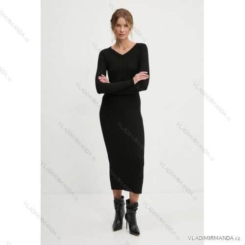 Šaty dlhé úpletové dlhý rukáv dámske (S/M ONE SIZE) POLSKÁ MÓDA IMLAZ24PL6089/DUR -   čierna
 -   S / M
