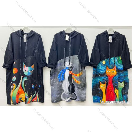 Šaty bavlnené mikinové s kapucňou dlhý rukáv dámske (S/M/L ONE SIZE) TALIANSKA MÓDA IM425004