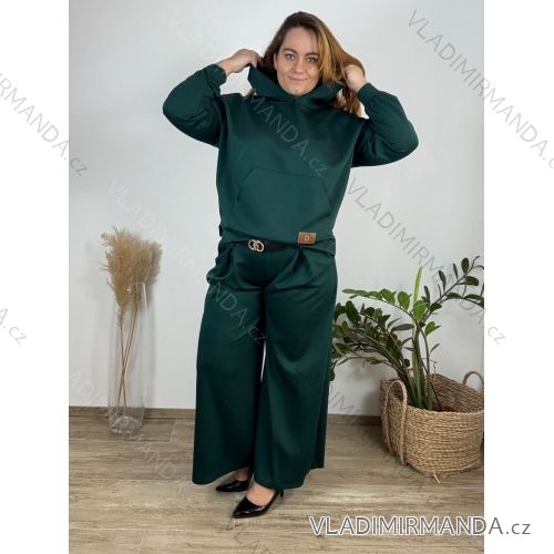 Nohavice elegantné s opaskom dámske nadrozmer (46/48/50 ONE SIZE) TALIANSKA MÓDA IMC24601/DR 48/50 tmavo smaragdová