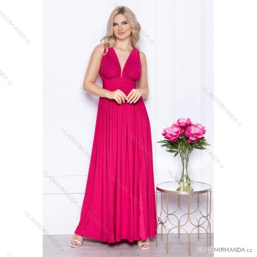 Šaty dlhé spoločenské trblietavé s flitrami bez rukávu dámske nadrozmer (34-48) POLSKÁ MÓDA PMLWD24VIRGINIA14 ružová fuchsiová 38