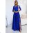 Šaty dlouhé elegantní společenské krajkové s výstřihem dlouhý rukáv  (S - 2XL) Polská móda- Royal blue 309-12 AMBER modrá kráľovská 5XL
