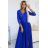 Šaty dlouhé elegantní společenské krajkové s výstřihem dlouhý rukáv  (S - 2XL) Polská móda- Royal blue 309-12 AMBER modrá kráľovská 5XL