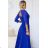 Šaty dlouhé elegantní společenské krajkové s výstřihem dlouhý rukáv  (S - 2XL) Polská móda- Royal blue 309-12 AMBER modrá kráľovská 5XL