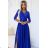 Šaty dlouhé elegantní společenské krajkové s výstřihem dlouhý rukáv  (S - 2XL) Polská móda- Royal blue 309-12 AMBER modrá kráľovská 5XL